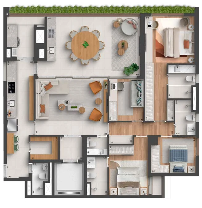 Planta do Quarten Ibirapuera: 164 m² · 4 dormitórios, sendo 2 suítes