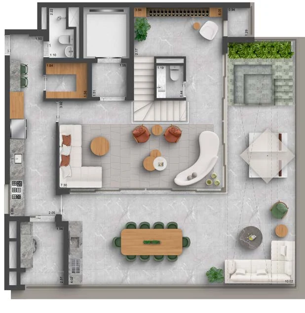 Planta do Quarten Ibirapuera: Área social com terraço descoberto e previsão para spa