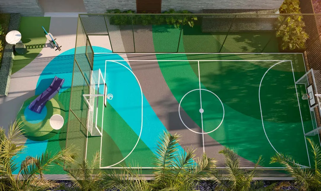 Perspectiva ilustrada: Playground e quadra recreativa, Quarten Ibirapuera